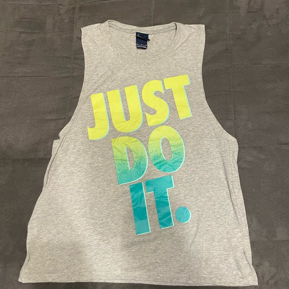 Nike Gray Muscle Tee with Yellow and Teal Print